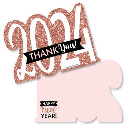 Big Dot of Happiness Rose Gold Happy New Year - Shaped Thank You Cards -  2024 New Year's Eve Party Thank You Note Cards with Envelopes - Set of 12