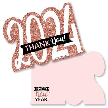 Big Dot of Happiness Rose Gold Happy New Year - Shaped Thank You Cards - 2024 New Year's Eve Party Thank You Note Cards with Envelopes - Set of 12