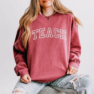Simply Sage Market Embroidered Teach Lightweight Garment Dyed Sweatshirt - 1 of 4