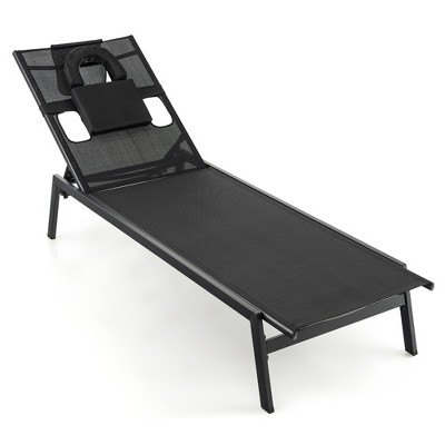 Tangkula Patio Sunbathing Lounge Chair w/ Face Hole & Detachable Head Pillows Poolside