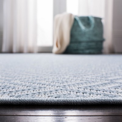 Light Blue Geometric Synthetic Indoor/Outdoor Area Rug