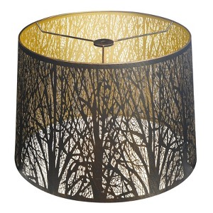 ALUCSET Extra Large Drum Lampshade 14" Top 16" Bottom 11" High Etched Forest Design Metal Lamp Shade For Floor Lamps,Antique Bronze and Gold Plated - 1 of 4