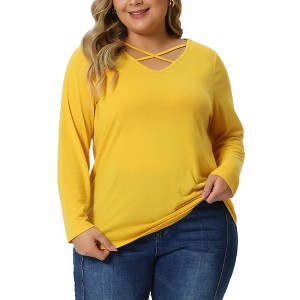 Agnes Orinda Women's Plus Size Long Sleeve Cross V Neck Fashion Casual T-Shirts - 1 of 4