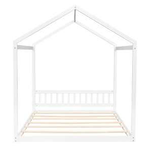 Gulches Queen Size Wooden House Bed - with Headboard, Fun Design, White - 1 of 4