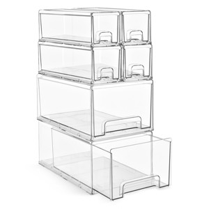 Sorbus 2 Large & 4 Small Clear Stackable Storage Drawers with