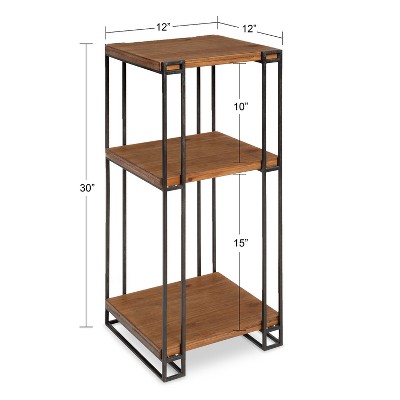 Lintz Rustic Caramel Wood and Black Metal Three-Tier Tea Table