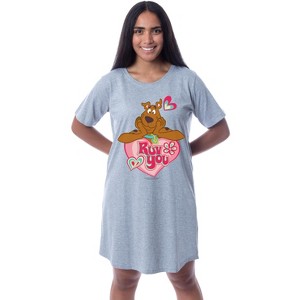 Scooby-Doo Womens' Scooby Ruv You Nightgown Sleep Pajama Shirt Grey - 1 of 3