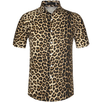 Lars Amadeus Men's Animal Print Short Sleeves Button Down Casual Summer Printed Shirts