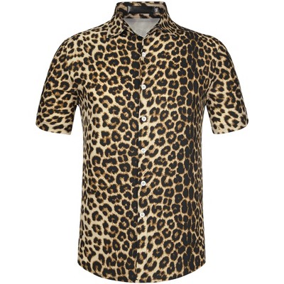 Lars Amadeus Men's Animal Print Shirt Short Sleeves Button Down Casual ...