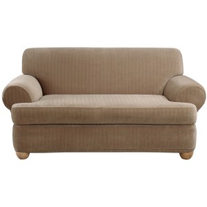 Stretch Pinstripe T-Loveseat Slipcover Taupe - Sure Fit, Brown