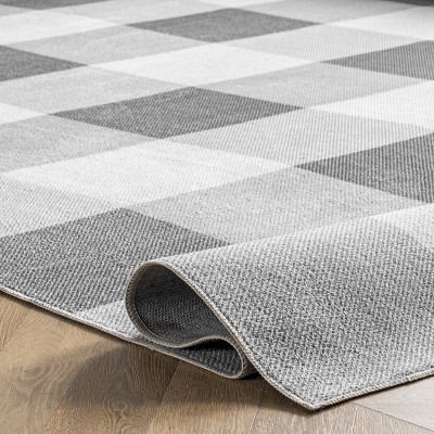 Eco-Friendly Easy-Care Gray Buffalo Plaid 8' Square Rug