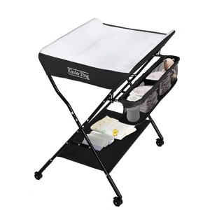Kinder King Foldable Baby Changing Table w/Wheels, Adjustable Height Diaper Change Table, Mobile Newborn Nursery Organizer, Large Storage Rack - 1 of 4