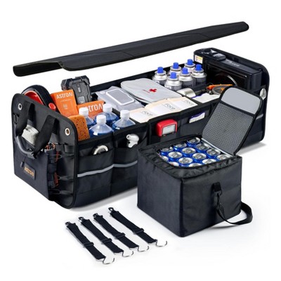 COVAX Organizer Pieghevole Per Bagagliaio Auto | 2 Scomparti Grandi, Tasche Laterali, Maniglie, Per SUV E Camper, 61x35.6x30 Cm