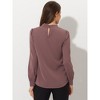 INSPIRE CHIC Women's Office Keyhole Elegant Stand Collar Long Sleeve Back Neck Button Blouse - 4 of 4