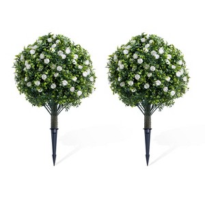Artificial Topiary Trees with Metal Stakes, UV-Resistant PE Fake Plants with Flowers - 1 of 4