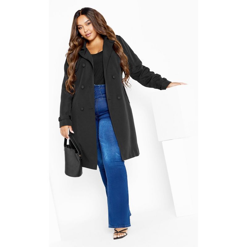 Women's Plus Size Classic Corset Trench - black | CITY CHIC, 1 of 9