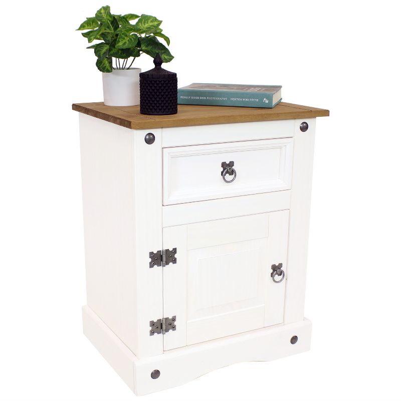 Sunnydaze Indoor Nightstand Table with Drawer and Door - Solid Pine Construction - White - 26" H, 3 of 15