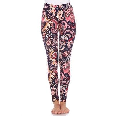 Women's One Size Fits Most Printed Leggings Purple/fuchsia Paisley One ...