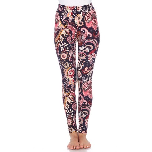 Women's One Size Fits Most Printed Leggings Purple/fuchsia Paisley