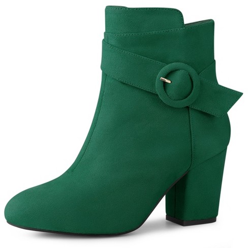 Allegra K Women's Round Toe Block Heel Ankle Booties Emerald Green 5.5 ...