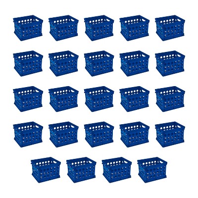 Sterilite 1695 Stackable Mini Storage Crate Organizers with Integrated Handles for Home, Office, Dorm, and Utility Areas, Blue (24 Pack)