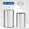 13/18.5 Gallon Stainless Steel Trash Can with Lid, 50 Liter Swing Top Garbage Can with Removable Inner Bucket, Round Waste - 2 of 4