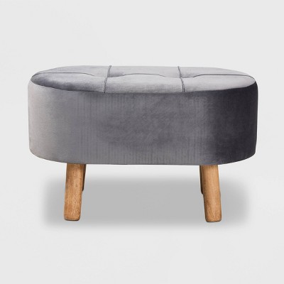Simone Mid-Century Tufted Grey Velvet Ottoman