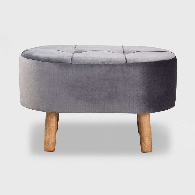 Simone Velvet Upholstered Wood Ottoman Gray/Natural - Baxton Studio, 3 of 10