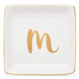 Juvale Personalized Letter M Ceramic Trinket Tray for Women and Men, Monogram Initials Jewelry Holder, Square Ceramic Ring Dish, 4 x 4 In
