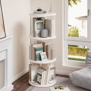 CAVINAS Bookcases for Living Room 3 Tier Round Floor Standing Bookcase 360° Rotating Bookshelf with Small Footprint - 1 of 4