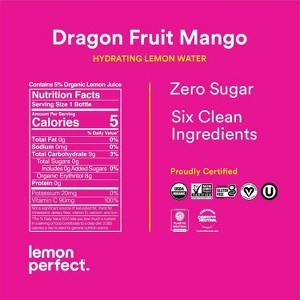 Lemon Perfect, Hydrating Organic Lemon Water, Dragon Fruit Mango (12Oz Bottles) 12Pk Dragon Fruit Mango 12 Fl Oz (Pack of 12) - 1 of 4