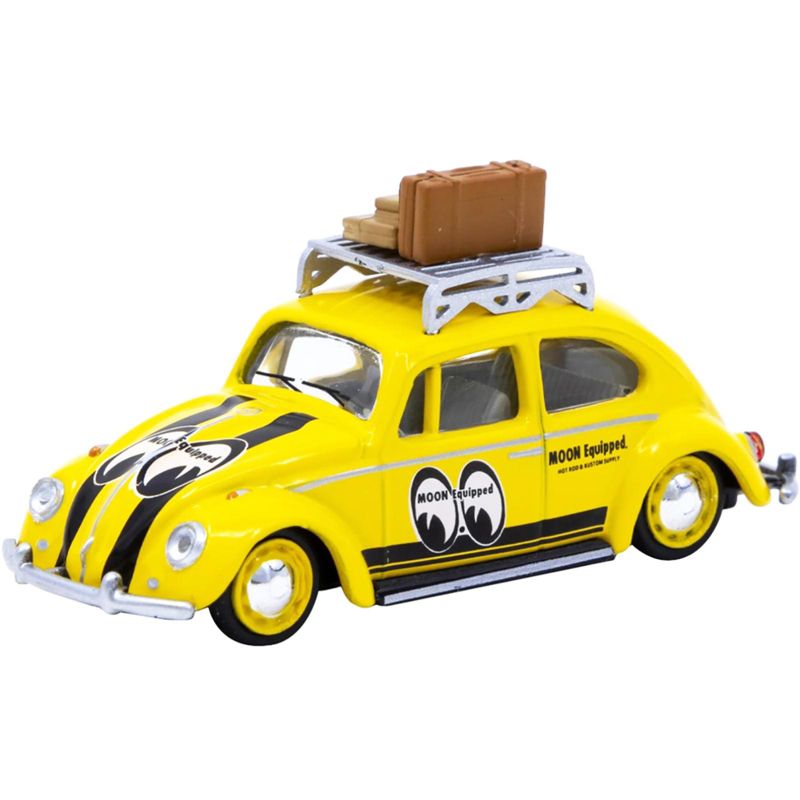 Volkswagen Beetle Low Ride Yellow w/ Roof Rack & Luggage Mooneyes Collaboration Model 1/64 Diecast Car by Schuco & Tarmac Works, 2 of 4