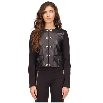 Michael Kors Womens Ponte Knit Faux-Leather Jacket