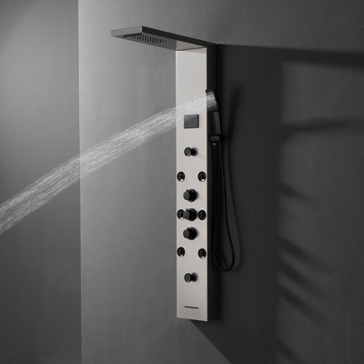 Brushed Nickel 8-Spray Rain Shower Panel System with Handheld Wand