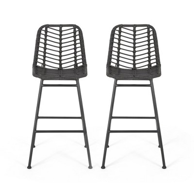 DSVIMOY Counter and Bar Stool Set of 2 Outdoor Wicker Barstools with Durable Design for Patio, Gray, 37.75"*22.75"*21.25"