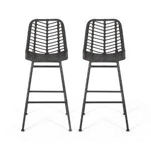 DSVIMOY Counter and Bar Stool Set of 2 Outdoor Wicker Barstools with Durable Design for Patio, Gray, 37.75"*22.75"*21.25" - 1 of 4