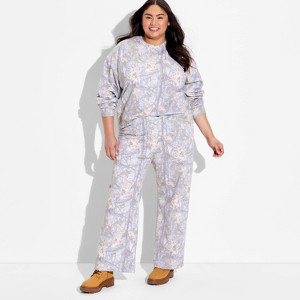 Women's Wide Leg Fleece Graphic Sweatpants - Camo - 1 of 3