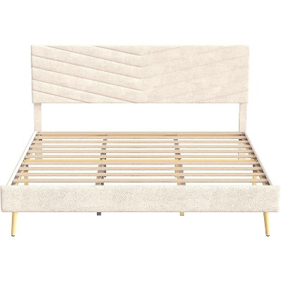 homfan Modern Velvet Upholstered King Bed Frame with Adjustable Headboard, Noise Free Wooden Slats Support Platform Bed, No Box Spring Needed