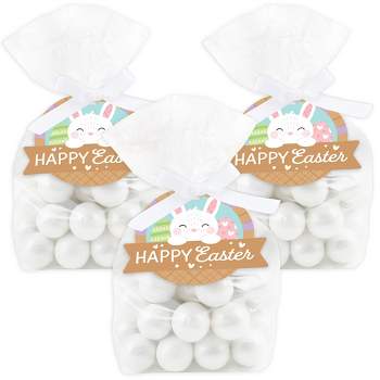 Big Dot of Happiness Spring Easter Bunny - Happy Easter Party Clear Goodie Favor Bags - Treat Bags With Tags - Set of 12
