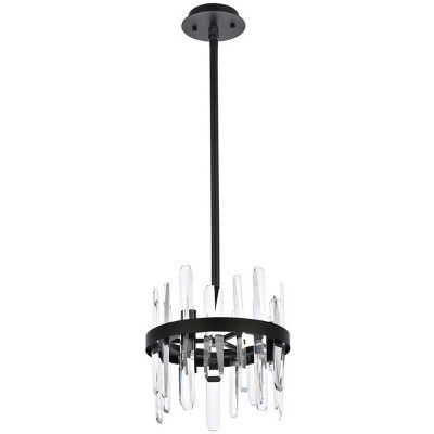 Modern Black Crystal Round Pendant Light with Clear Prisms