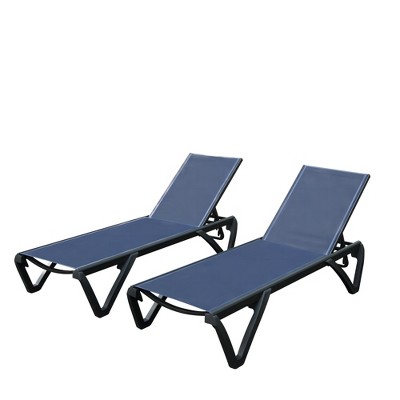 Gulches 2 PCA luminum Plastic Patio Chaise Lounge with 5 Position Adjustable Backrest and Wheels, Reclining Chair, Navy Blu