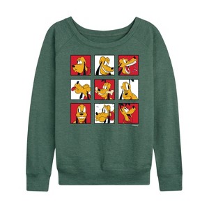 Women's - Disney - Pluto Grid Lightweight French Terry Wide Neck Long Sleeve Shirt - 1 of 4