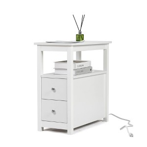 End Table With Charging Station, Night Stand With 2 USB Ports And 2 Standard 3-hole Sockets, Bedside Accent Table For Bedroom, Small Spaces - 1 of 4
