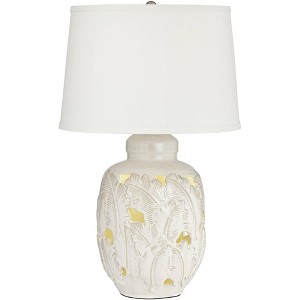 Pacific Coast Lighting Saldiva 25" High Coastal Table Lamp Night Light White Tropical Leaf Pattern Ceramic Single Living Room Bedroom Bedside House - 1 of 4