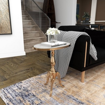 Elegant Round Gray Stone Top End Table with Gold Metal Base