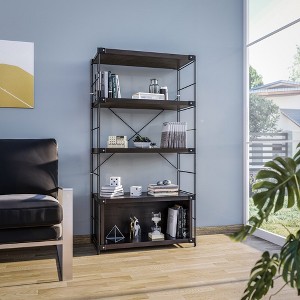 LeisureMod Etagere 4-Shelf Industrial Bookcase with Black Steel Frame and Melamine Shelves, Open Storage for Living Rooms, Offices, and Lounges - 1 of 4