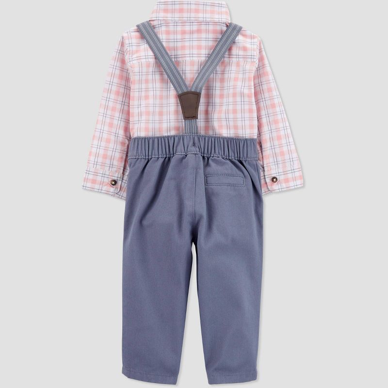 Carter's Just One You® Baby Boys' Plaid Suspender Top & Pants Set with Bow Tie - Orange/Gray, 3 of 6