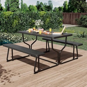 Outdoor Picnic Table and Bench Set, All Weather Camping Picnic Tables, for Outdoors Camping Backyard Deck Patio Poolside Dining Party, Black - 1 of 4