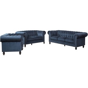 3pc Grand Wyatt Velvet Sofa Set Dark Blue - Abbyson Living