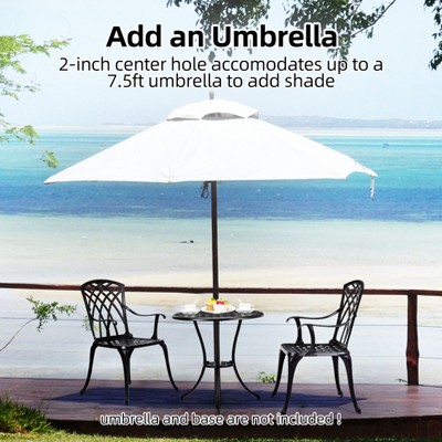 3 Piece Patio Bistro Set, Cast Aluminum Bistro Set with Umbrella Hole and Adjustable Feet, 1 Table & 2 Chairs Set for Balcony, Backyard, Garden